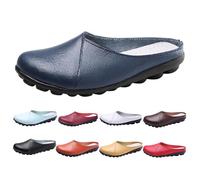 Zuecos de piel para mujer, zapatos de piel sin cordones para mujer, zapatos de piel de ajuste ancho, cómodas sandalias de descanso para interiores y exteriores, zapatos ligeros de cocina para
