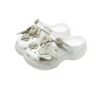 Zuecos de plataforma con dije flores DIY for mujer, decoración Floral extraíble, mulas, cojín antideslizante, sandalias verano 2 vías