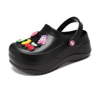 Zuecos de plataforma jardinero 2.5 pulgadas tacones altos mulas verano zueco deslizamiento en cuña sandalias zapatillas al aire libre, Negro , 37 EU