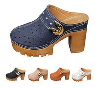 Zuecos Mujer Cuero Con Tacón, Pantuflas Delantero Cerrado Mulas, Marine2, 43 EU