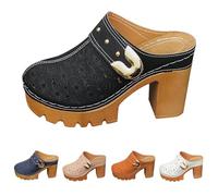 Zuecos Mujer Cuero Con Tacón, Pantuflas Delantero Cerrado Mulas, Negro2, 42 EU