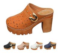Zuecos Mujer Cuero Con Tacón, Pantuflas Delantero Cerrado Mulas, Orange2, 43 EU