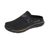 Zuecos Mujer Verano Cerrado, Zapatos Ortopédicos Slip On Ligero Zapatos de Verano Ancho H Zapatos de Malla Transpirable Zapatos de Salud Zapatos Cerrados Zapatillas Planas Suaves Para Ocio, Negro