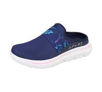 Zuecos Mujer Verano Cerrado, Zapatos Ortopédicos Slip On Ligero Zapatos de Verano Ancho H Zapatos de Malla Transpirable Zapatos de Salud Zapatos Cerrados Zapatillas Planas Suaves Para Ocio, azul