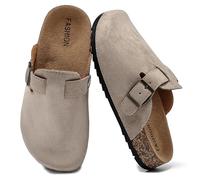 Zuecos Niño Niña, Mules Cerradas Corcho Hebilla Ajustable Antideslizantes | de Piel Sandalias al Pie Zapatos Ligeros Clogs Cómodos Pantuflas para Jardín Casa Interior Exterior Slippers Plantilla Suave
