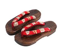 Zuecos para Mujer,Mujeres Japonés Tradicional Antideslizante Zuecos Geta Sandalias Chanclas Kimono Zuecos de Madera Playa Sandalias Espiga Antideslizante Redonda(Size:EU 39,Color:Rojo+A)