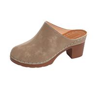 Zuecos para mujer Mules de jardín retro para mujer con tacón medio, tacón en bloque vintage costuras decorativas. Cómodos y versátiles, tanto para el tiempo libre como para zapatos de jardín, D, 40 EU