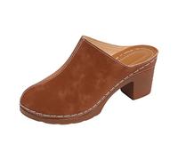 Zuecos para mujer Mules de jardín retro para mujer con tacón medio, tacón en bloque vintage costuras decorativas. Cómodos y versátiles, tanto para el tiempo libre como para zapatos de jardín, E, 41 EU