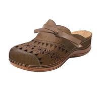 Zuecos para mujer, sandalias de cuña cómodas de cuero, sandalias ahuecadas para exteriores, puntera cerrada, zapatos de plataforma para exteriores, playa, Brown, 37.5 EU