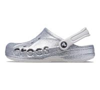 Zuecos unisex para adultos Crocs Baya con purpurina plateada, talla 7 para mujer y 5 para hombre