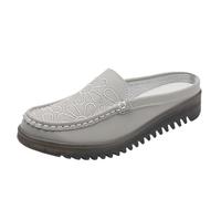 Zuecos y pantuflas Mujer Tacón Cuña Medias Pantuflas Bordado Floral Mules Zapatos de Cuero Hechos a Mano Suela Suave Zapatos de Vela Slip On Pantuflas Casual Mocasines al aire libre, gris, 41 EU