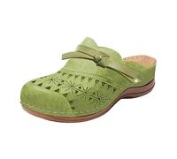Zuecos y pantuflas para mujer, zapatos de jardín de cuero con lazo, zapatos planos, sandalias cómodas, sandalias ortopédicas, suaves, zapatos de playa, zapatos de verano, ligeros, cómodos, deslizantes