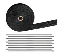 Zueyen Cinta de protección contra el calor, 15 muspuff, de fibra de vidrio, color negro, 15 muspuffband con 10 bridas de acero inoxidable, para motocicleta, colector de abanico, cinta térmica (15 m)