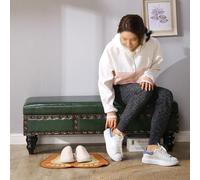 ZUGIATP Banc-Rangement À Chaussures Rembourré Revêtement Cuir Long Banc De Rangement Assise Rembourrée Idéal Pour Les Entrées(Dark Green,100 * 40 * 40cm/39 * 15 * 15in)