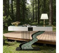 ZUGIATP Consola Contemporánea De Media Luna con Base Creativa De Acero Al Carbono, Larga Y Estrecha, con Dos Cajones De Almacenamiento(Style D,120 * 35 * 92cm/47 * 13 * 36in)