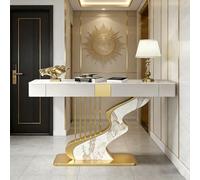 ZUGIATP Consola Contemporánea De Media Luna con Base Creativa De Acero Al Carbono, Larga Y Estrecha, con Dos Cajones De Almacenamiento(Style F,150 * 35 * 92cm/55 * 13 * 36in)