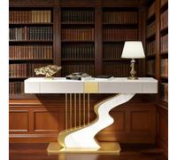 ZUGIATP Consola Contemporánea De Media Luna con Base Creativa De Acero Al Carbono, Larga Y Estrecha, con Dos Cajones De Almacenamiento(Style E,150 * 35 * 92cm/55 * 13 * 36in)