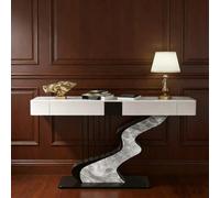 ZUGIATP Consola Contemporánea De Media Luna con Base Creativa De Acero Al Carbono, Larga Y Estrecha, con Dos Cajones De Almacenamiento(Style C,150 * 35 * 92cm/55 * 13 * 36in)