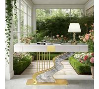 ZUGIATP Consola Contemporánea De Media Luna con Base Creativa De Acero Al Carbono, Larga Y Estrecha, con Dos Cajones De Almacenamiento(Style G,150 * 35 * 92cm/55 * 13 * 36in)