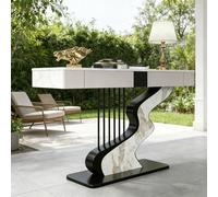 ZUGIATP Consola Contemporánea De Media Luna con Base Creativa De Acero Al Carbono, Larga Y Estrecha, con Dos Cajones De Almacenamiento(Style B,100 * 35 * 92cm/39 * 13 * 36in)