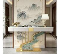 ZUGIATP Consola Contemporánea De Media Luna con Base Creativa De Acero Al Carbono, Larga Y Estrecha, con Dos Cajones De Almacenamiento(Style H,150 * 35 * 92cm/55 * 13 * 36in)