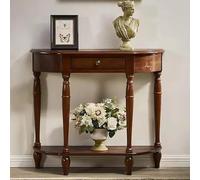 ZUGIATP Elegante Mesa Auxiliar Vintage En Media Luna para Sofá Mesa Consola De Madera Semicircular con Cajón para Pasillo Vestíbulo Y Entrada(Dark Walnut,80 * 35 * 80cm/31 * 13 * 31in)