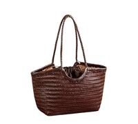 ZUGLQYSX Bolso Trenzado Mujer Bolso de mano cuero tejido a for mujer, gran capacidad, con diseño cesta for verduras en el hombro(Coffee,L)