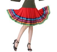 ZUGLQYSX Falda Flamenca Mujer Falda de Flamenco for Mujer, Falda Baile folclórico, círculo Completo, español, Mexicano, Disfraz actuación escénica, Ropa(Red 55cm,XL)