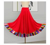 ZUGLQYSX Falda Flamenca Mujer Vestido Flamenco español con Borde arcoíris for Mujer, 90 cm, Falda Larga for Baile de salón, Cintura Alta, elástica, Volantes(Red,4XL)