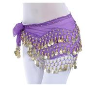 ZUGLQYSX Pañuelo Danza del Vientre Cadena de Cintura for Danza del Vientre, 128 Monedas, Tela Gasa, Tres Capas, Accesorios for espectáculos, Bufanda for la Cadera for(Deep Purple Gold)