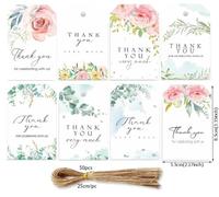 ZUGLQYSX Tarjeta Felicitacion Boda 48 etiquetas de agradecimiento con estampado flores y plantas, tarjetas papel blancas, decorativas for bodas fiestas(A-with hemp strings)