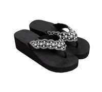 ZUGLQYSX Women Beach Flip Flops Summer Wedges Shoes Bling Rhinestone Soft EVA Girls Home Street Slippers Mid-heel Sandals(Black,36)