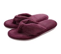 ZUGLQYSX Women Home Slippers Open Toes Cozy Fur Flip-flops Winter Indoor Flat Bottom Cloud Slipper Comfortable Shoes(Red,34-35)