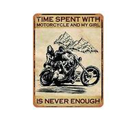Zuhhgii Cartel de hojalata vintage Ride A Motorbike, póster de lona con el tiempo pasado con la motocicleta y mi niña nunca es suficiente, decoración de pared, póster artístico, regalo de metal, 8 x