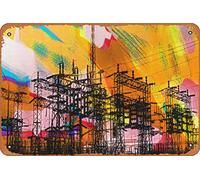 Zuhhgii Cartel de metal abstracto y surrealista con diseño de líneas de transmisión eléctrica, ciudades y arquitectura, 8 x 12 pulgadas, aspecto vintage