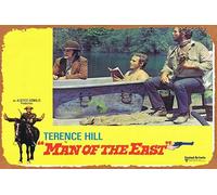 Zuhhgii Cartel de metal con texto en inglés "Man of the East Lobby Card 2 Terence Hill Gregory Walcott", estilo retro, clásico, para TV, bar, karaoke, cueva, hombre, cueva, decoración de pared, 20,3 x