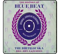 Zuhhgii Cartel de metal con texto en inglés "The History Of Blue Beat: The Birth Of Ska" BB51-BB75 A & B Sides - Letrero de metal vintage con música rock para decoración de pared, cueva de hombre