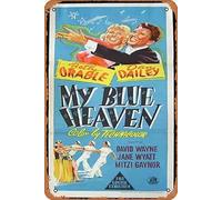 Zuhhgii Cartel retro de hojalata con texto en inglés «My Blue Heaven» de Betty Grable Dailey de 1950, póster de la película clásica para TV, decoración de pared, arte de pared, bar, bar, bar