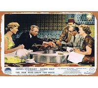 Zuhhgii Cartel retro de hojalata con texto en inglés "The Man Who KNEW TOO MUCH Front of House Movie Still 4 James Stewart Retro of Classic Old Film Poster Metal Sign TV Bar Man Cave Wall Decor 8 x 12