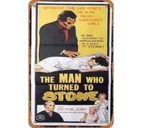 Zuhhgii Cartel retro de hojalata con texto en inglés "The Man Who Turned to Stone", 1957, Victor Jory Rare, cartel de película retro de película antigua, póster de metal, letrero de TV, bar, cueva