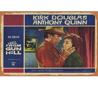 Zuhhgii Cartel retro de hojalata The Last Train From Gun Hill, tarjeta original del vestíbulo, 4 Kirk Douglas Anthony Quinn, póster retro de película antigua, cartel de metal, letrero de TV, bar