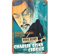 Zuhhgii Charlie Chan at the Circus (1936) Letrero artístico de hojalata para decoración divertida para el hogar, bar, pub, cafetería, sala de granja, póster de metal de 12 x 8 pulgadas