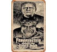 Zuhhgii Frankenstein Meets the Wolf Man - Letrero de metal retro vintage para cocina, garaje, cueva, decoración de pared, regalo divertido, decoración de bar, póster artístico de lata de 8 x 12