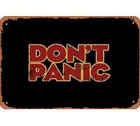 Zuhhgii Letrero de estaño retro con texto en inglés "Don't Panic" y divertido cartel de metal con texto en inglés "Don't Panic" y "Don't Panic" (Don't Panic)