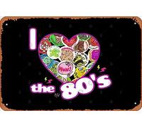 Zuhhgii Letrero de estaño retro con texto en inglés "I Heart the 80s with 80s Scratch 'N Sniff" Collage Design Vintage Funny Novelty Metal Signs Man Cueva Humorístico Signs Movies Music Bar Art Poster