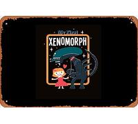 Zuhhgii Letrero de estaño retro con texto en inglés «My First Xenomorph», vintage, divertido, novedoso, letrero de metal, cueva, letrero humorístico, películas, música, bar, arte, póster de impresión