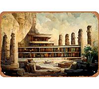 Zuhhgii Letrero de metal de metal con diseño de ciudades y arquitectura de la biblioteca egipcia antigua, arte conceptual, 8 x 12 pulgadas, aspecto vintage, póster decorativo para pared