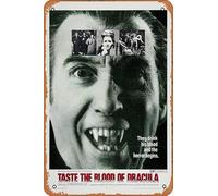 Zuhhgii Letrero de metal retro con el sabor de la sangre de Drácula, letrero de película, bonito letrero decorativo para pared, póster para el hogar, dormitorio, cocina, bar, hogar, cafetería, 8 x 12