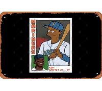 Zuhhgii Letrero retro de estaño Homer at the Bat - Ken Griffey Jr. Simpsons parodia de béisbol camiseta vintage divertido novedoso cartel de metal cueva de hombre signos humorísticos películas música