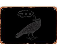 Zuhhgii Letrero retro de hojalata con diseño de cuervo pensando en la comida, juego de mesa de pájaros envergadura (negro) vintage divertido letrero de metal novedoso para hombre, cueva, letreros